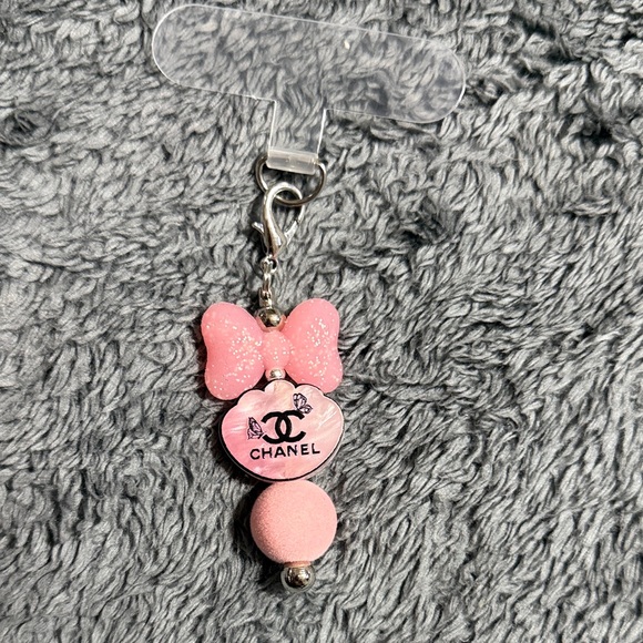Hand Crafted Accessories - Pink Phone Charm with phone attachment.